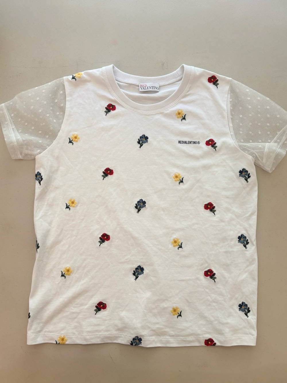 RED Valentino Floral Embroidered Short Sleeve Tee Size M
